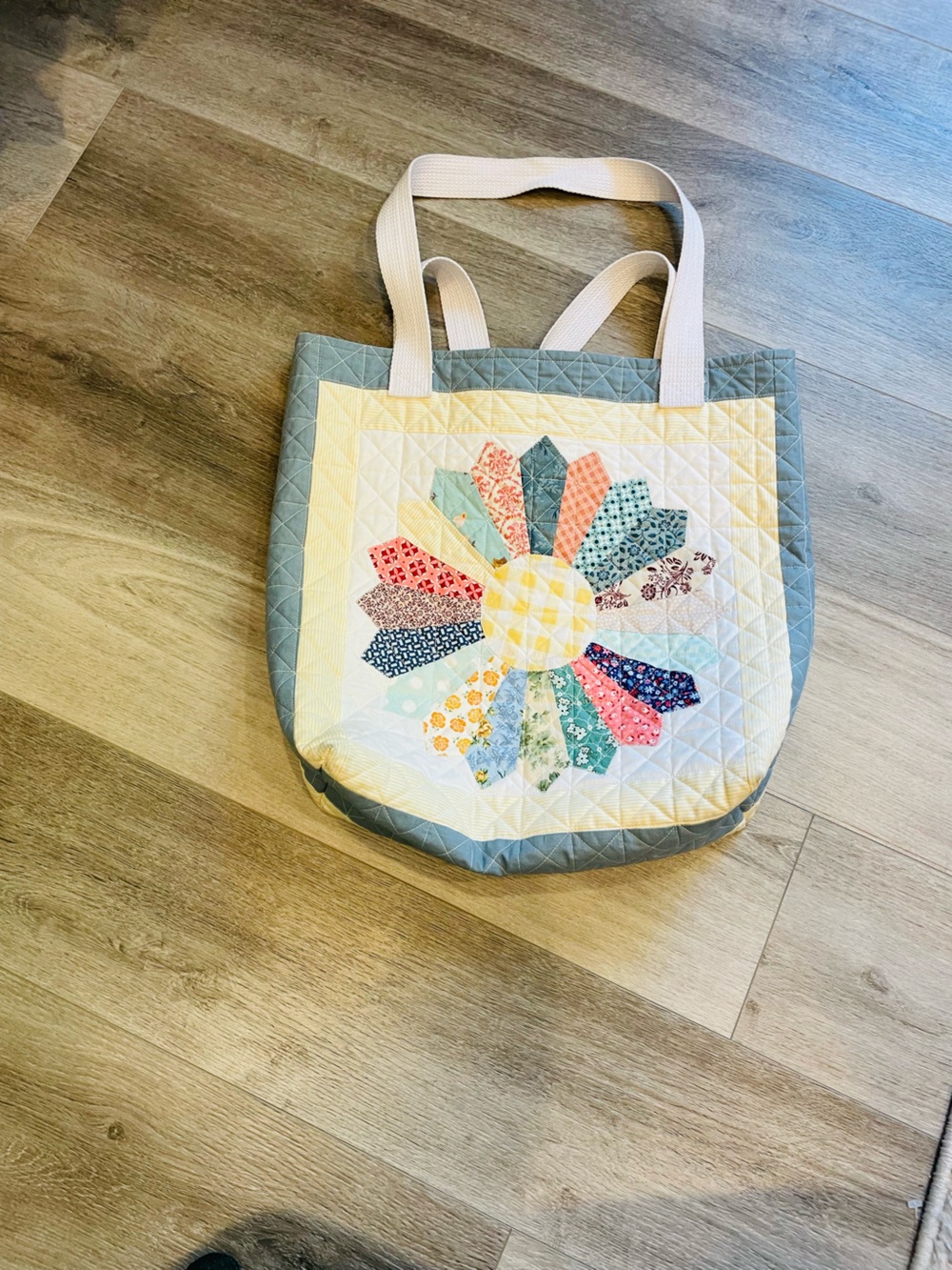 Handmade patchwork quilted tote bag
